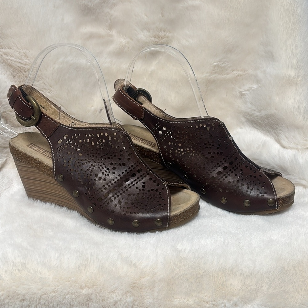 Pikolinos leather Brown Wedge Sandal - Picture 6 of 11